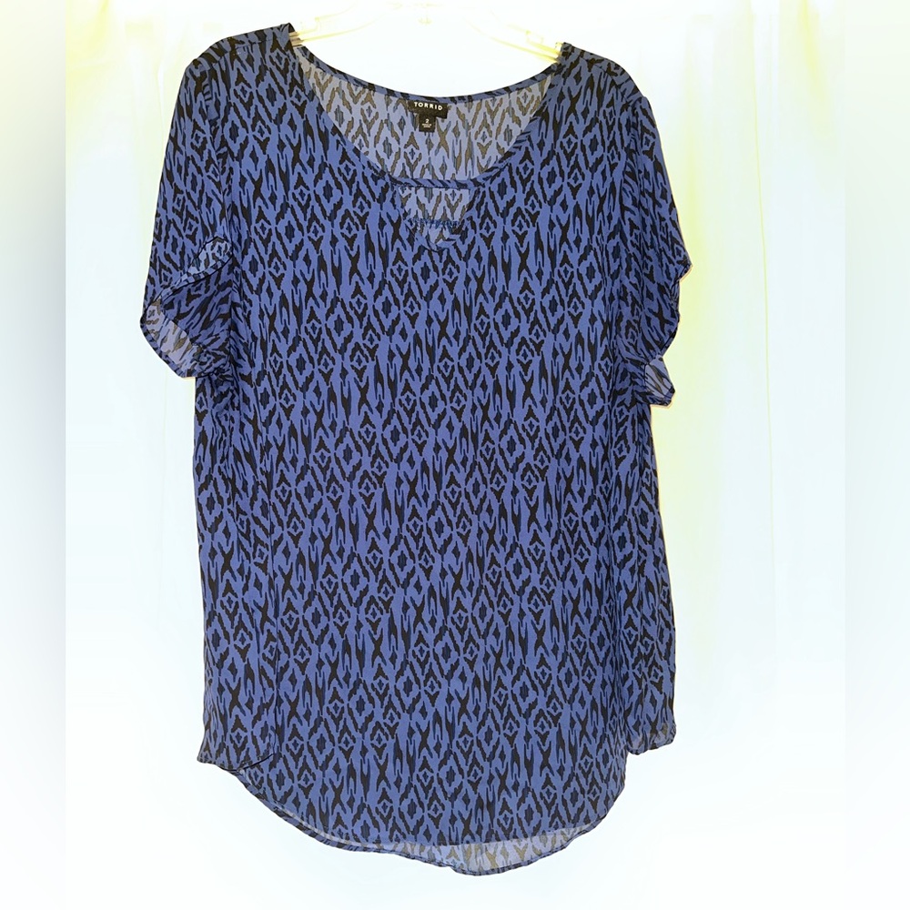 Blue Patterned Sheer Top from Torrid
